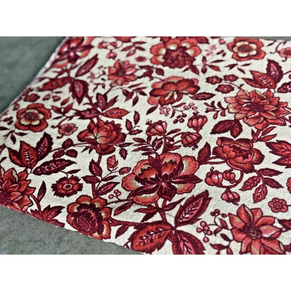 1950 60s VTG House N Home Barkcloth Fabric 3.65 Yds Red Floral Cottagecore Decor